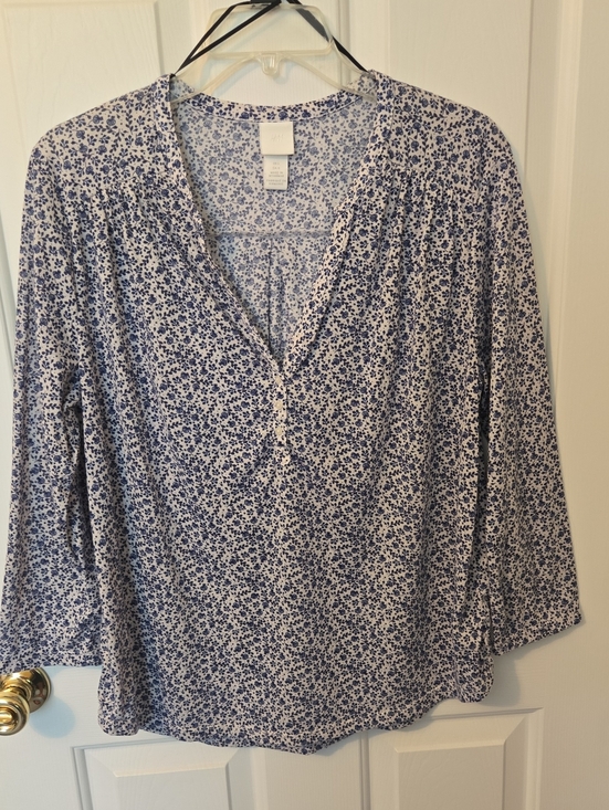 H&M Tops - H&M White Blouse with Blue Ditsy Floral Print Size L